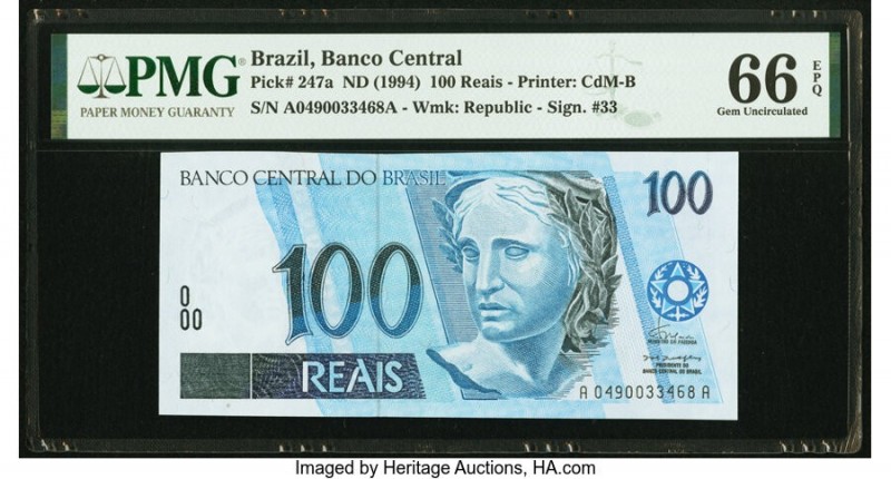 Brazil Banco Central Do Brasil 100 Reais ND (1994) Pick 247a PMG Gem Uncirculate...