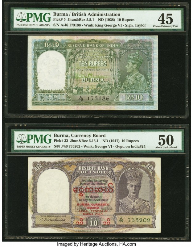 Burma Reserve Bank of India 10 Rupees ND (1938) Pick 5 Jhun5.5.1 PMG Choice Extr...