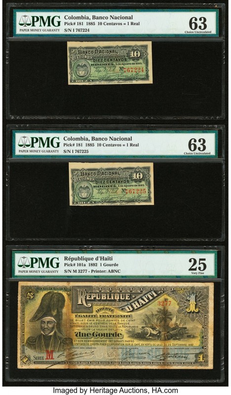 Colombia Banco Nacional de Colombia 10 Centavos = 1 Real 5.8.1885 Pick 181 Two E...