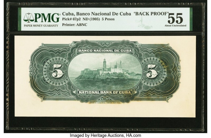 Cuba Banco Nacional de Cuba 5 Pesos ND (1905) Pick 67p2 Back Proof PMG About Unc...