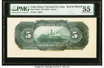 Cuba Banco Nacional de Cuba 5 Pesos ND (1905) Pick 67p2 Back Proof PMG About Uncirculated 55. PMG notates stains and a tear in the note.

HID098012420...