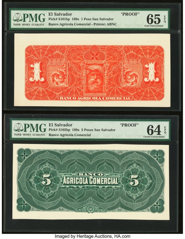 El Salvador Banco Agricola Comercial 1; 5 Peso ND (1890s) Pick S101bp; S102bp Tw...