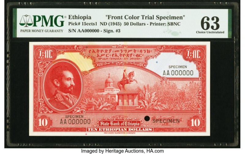 Ethiopia State Bank of Ethiopia 50 Dollars ND (1945) Pick 15cts1 Front Color Tri...