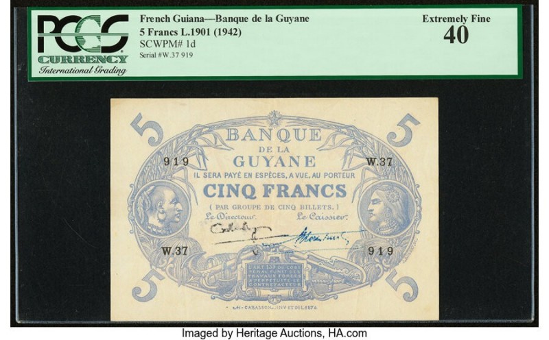 French Guiana Banque de la Guyane 5 Francs ND (1942) Pick 1d PCGS Currency Extre...