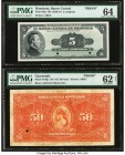 Guatemala Banco Agricola Hipotecario 50 Pesos ND (1917-26) Pick S104p Back Proof PMG Uncirculated 62 Net; Honduras Banco Central de Honduras 5 Lempira...