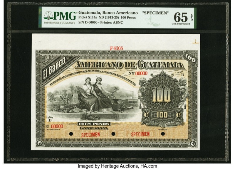 Guatemala Banco Americano de Guatemala 100 Pesos ND (1913-25) Pick S114s Specime...