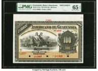 Guatemala Banco Americano de Guatemala 100 Pesos ND (1913-25) Pick S114s Specimen PMG Gem Uncirculated 65 EPQ. Red Specimen overprints; three POCs.

H...