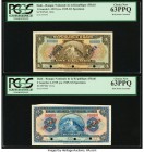 Haiti Banque Nationale de la Republique d'Haiti 1; 2 Gourdes 1919 (ND 1925-32) Pick 160s; 161s Two Specimen PCGS Currency Choice New 63PPQ(2). Three P...