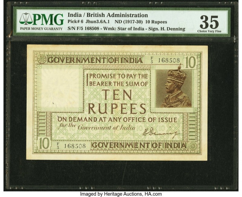 India Government Bank of India 10 Rupees ND (1917-30) Pick 6 Jhun3.6A.1 PMG Choi...