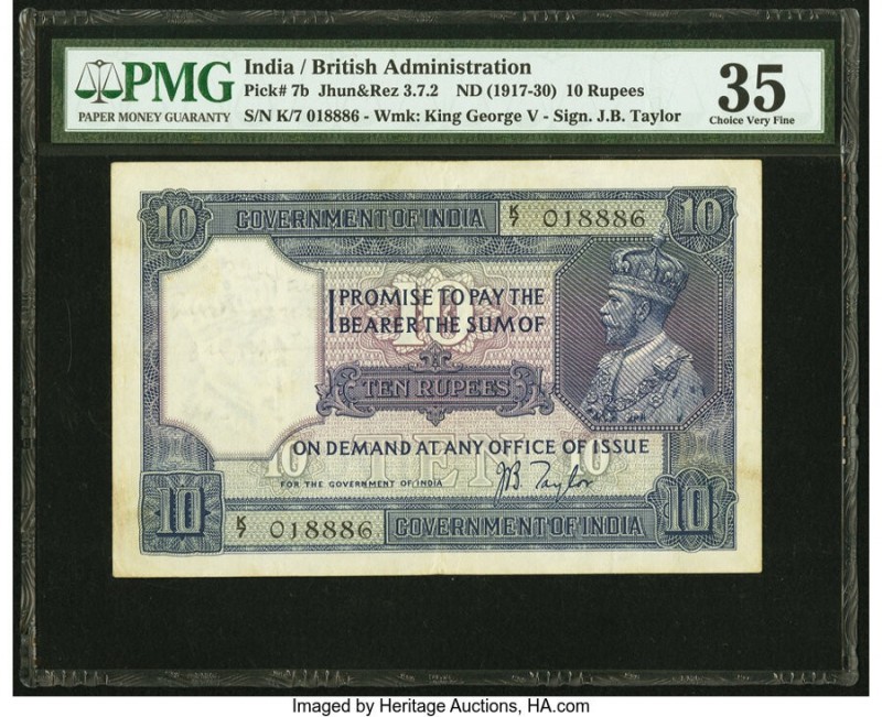 India Government of India 10 Rupees ND (1917-30) Pick 7b Jhun3.7.2 PMG Choice Ve...