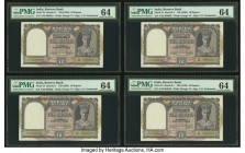 India Reserve Bank of India 10 Rupees ND (1943) Pick 24 Jhun4.6.1 Eight Consecutive Examples PMG Choice Uncirculated 64(8). Staple holes at issue and ...