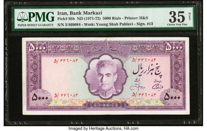 Iran Bank Markazi 5000 Rials ND (1971-72) Pick 95b PMG Choice Very Fine 35 Net. ...