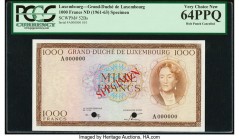 Luxembourg Grand Duche de Luxembourg 1000 Francs ND (1961-63) Pick 52Bs Specimen PCGS Currency Very Choice New 64PPQ. Two POCs.

HID09801242017

© 202...