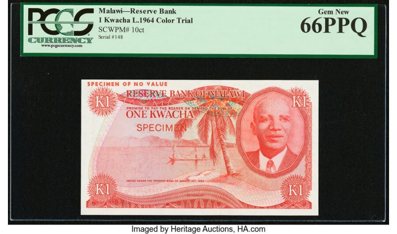 Malawi Reserve Bank of Malawi 1 Kwacha 1964 (ND 1973-75) Pick 10cts Color Trial ...