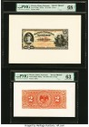 Mexico Banco Nacional 2 Pesos ND (1885; 1885-1913) Pick S256p1; S256p2 Front and Back Proofs PMG Superb Gem Unc 68 EPQ; Choice Uncirculated 63. Two PO...