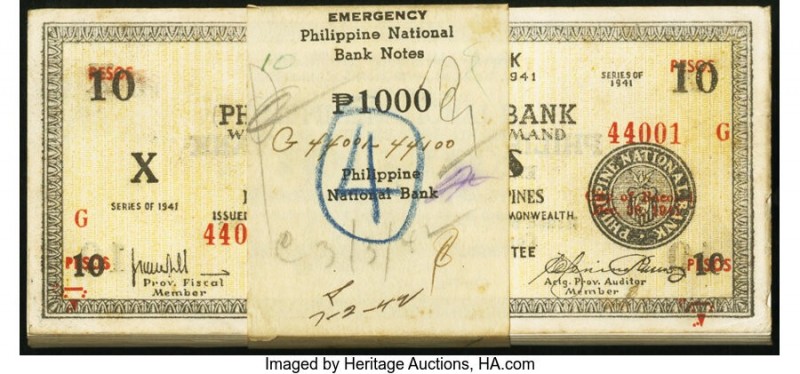 Philippines Philippine National Bank 10 Pesos 1941 Pick S627a 100 Consecutive Ex...