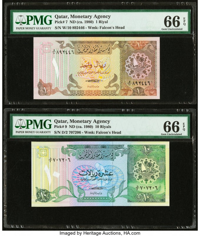 Qatar Qatar Monetary Agency 1; 10 Riyals ND (ca. 1980) Pick 7; 9 Two Examples PM...