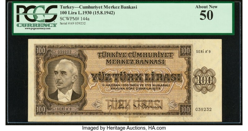 Turkey Central Bank 100 Lira 1930 (ND 1942) Pick 144a PCGS Currency About New 50...