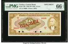 Turkey Central Bank 10 Lira 1930 (ND 1948) Pick 148s Specimen PMG Gem Uncirculated 66 EPQ. Four POCs; red Gecmez overprints.

HID09801242017

© 2020 H...