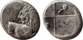 THRACE. Chersonesos. Hemidrachm (Circa 386-338 BC).
Obv: Forepart of lion right, head reverted.
Rev: Quadripartite incuse square with alternating rais...