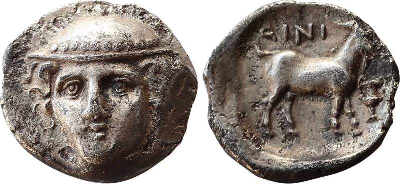 THRACE. Ainos. AR Diobol. Circa 390/89-388/7 BC. Obv: Head of Hermes facing slig...