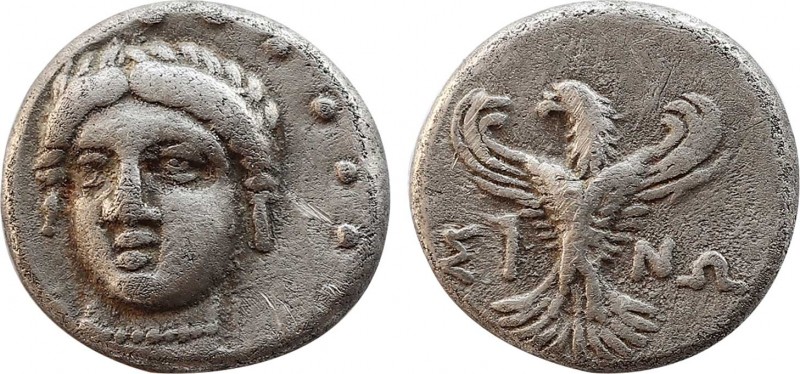 PAPHLAGONIA. Sinope. AR Trihemiobol. Circa 330-300 BC. Obv: Head of nymph Sinope...