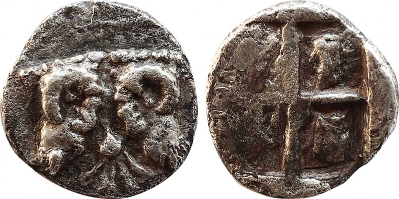 TROAS. Kebren. Obol (Late 6th-early 5th centuries BC).
Obv: KEBP.
Ram heads back...