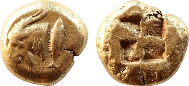 MYSIA. Kyzikos. EL Stater (Circa 550-500 BC).
Obv: Head of goat left; to right,...