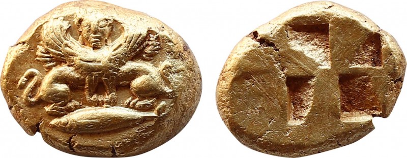 MYSIA. Kyzikos. (Circa 550-450 BC). 1/12 Stater. Obv: Double-bodied sphinx, with...