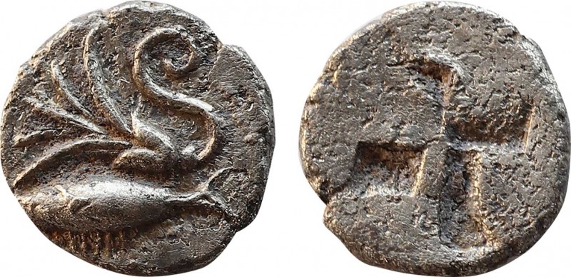 MYSIA. Kyzikos. Hemiobol (Circa 500 BC).
Obv: Tunny left; below, lotus right.
Re...