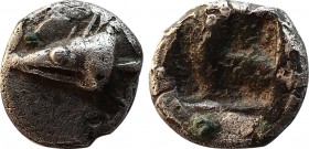 MYSIA. Kyzikos. Obol ( Circa 600-550 BC). Obv: Tunny head left over tunny. Rev: Quadripartite incuse square. Cf. SNG BN 357-9; Klein 262. Condition: V...