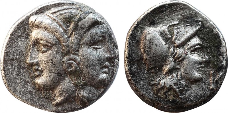 MYSIA. Lampsakos. Obol (400-300 BC).
Obv: Janiform female head.
Rev: Helmeted he...