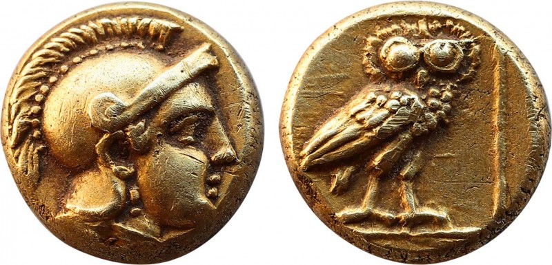 LESBOS. Mytilene. EL Hekte (Circa 377-326 BC). Obv: Helmeted head of Athena righ...