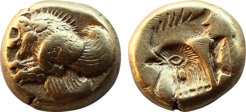 LESBOS. Mytilene. EL Hekte (Circa 521-478 BC). Obv: Forepart of winged lion left...