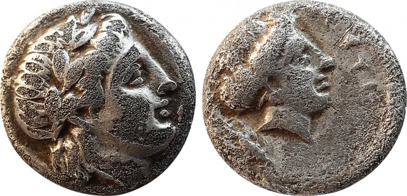 LESBOS. Mytilene. Diobol (Circa 400-350 BC).
Obv: Laureate head of Apollo right....