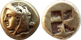 IONIA. Phokaia. EL Hekte (Circa 387-326 BC).
Obv: Head of Omphale left, wearing lion skin and with club over shoulder; below, seal left .
Rev: Quadr...