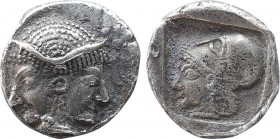 MYSIA. Lampsakos. Diobol (Circa 500-450 BC).
Obv: Janiform female head.
Rev: Helmeted head of Athena left within incuse square.
SNG BN 1126.
Condition...