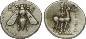 IONIA. Ephesos. Drachm ( Circa 202-150 BC). ΧΑΡΜΙΝΟΣ (Charminos), magistrate.
E-Φ, bee with straight wings, border of dots / ΧΑΡΜΙΝΟΣ, stag standing ...