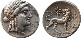 IONIA. Miletos. Drachm (Circa 175-86/5 BC). Uncertain magistrate. Obv: Laureate head of Apollo right. Rev: [...]. Lion standing right, head left; star...