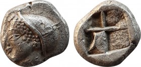 IONIA. Phokaia. Obol (Circa 625/0-522 BC).
Obv: Female head left, wearing helmet or sakkos.
Rev: Quadripartite incuse square.
SNG Kayhan -; Klein -; S...