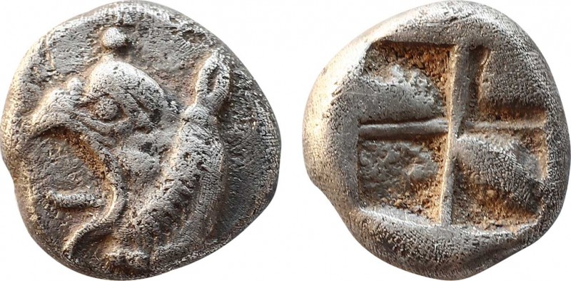 IONIA. Phokaia. Diobol (Circa 521-478 BC).
Obv: Head of griffin left.
Rev: Rough...