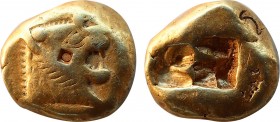 KINGS OF LYDIA. Time of Alyattes to Kroisos (Circa 620/10-550/39 BC). EL Trite or 1/3 Stater. Sardes.
Obv: Head of roaring lion right, with star on f...