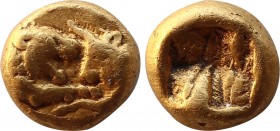 KINGS OF LYDIA. Kroisos (Circa 564/53-550/39 BC). GOLD 1/12 Stater. Sardes.
Obv: Confronted foreparts of lion and bull.
Rev: Incuse square punch.
B...