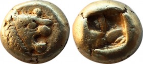 KINGS OF LYDIA. Time of Alyattes to Kroisos (Circa 610-546 BC). EL 1/12 Stater. Sardes.
Obv: Head of roaring lion right; star on forehead.
Rev: Incuse...