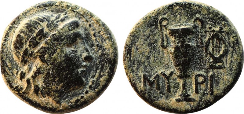 AEOLIS. Myrina. Ae (2nd-1st centuries BC).
Obv: Laureate head of Apollo right.
R...