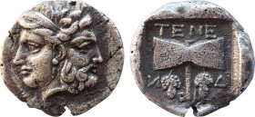 TROAS. Tenedos. Late 5th-early 4th century BC. AR Drachm.Obv: Janiform head of a diademed female and laureate male. Rev: Labrys; grape bunches flankin...