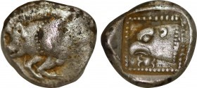 CARIA, Rhodos - İalysos AR 1/6 Stater. (5th Century BC). Obv:Winged boar flying left. Rev: Head of eagle facing left; all within dotted border within ...
