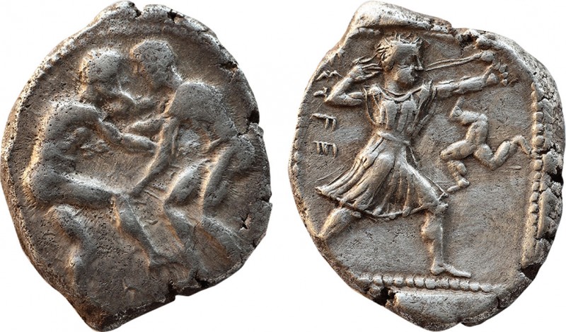 PAMPHYLIA. Aspendos. Stater (Circa 380/75-330/25 BC).
Obv: Two wrestlers grappl...