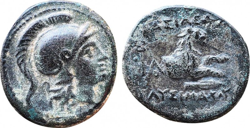 KINGS OF THRACE (Macedonian). Lysimachos (305-281 BC). Ae.
Obv: Helmeted head of...