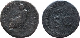 Divus Augustus. Sestertius. Rome, AD 21-22. 
Obv: DIVVS AVGVSTVS PATER, Augustus, radiate, enthroned left, holding branch over lighted altar and scept...